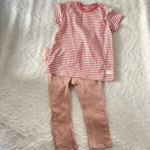 7 For All Man Kind Baby Girl Neutral Outfit Striped T-Shirt Skinny Jean 24 Month